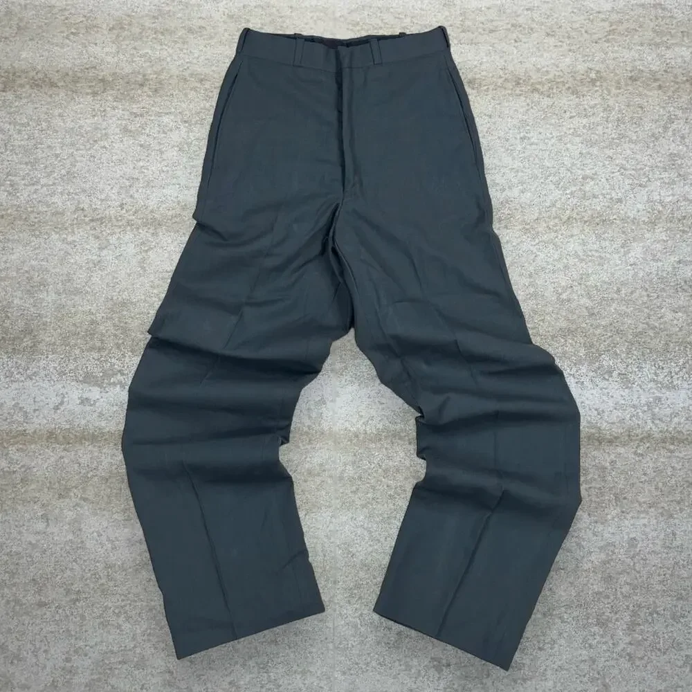 Vintage 90s Military Wool Dress Pants 25x30 Straight Leg Olive Green Flat Front